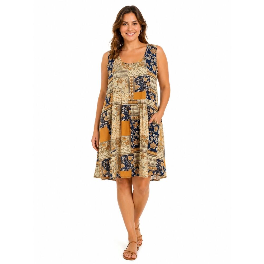 Patchwork Bohemian Style Midi Dress Plus Size XL